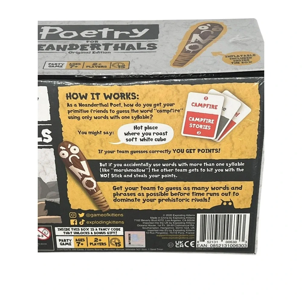 Exploding Kittens Poetry For Neanderthals Party Game Original Edition New Sealed
